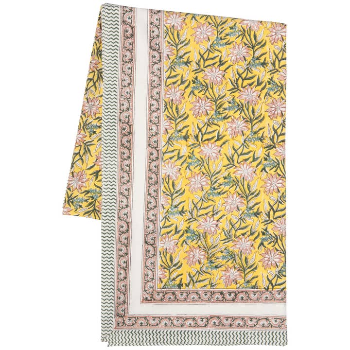Danica Heirloom - Wholesale Tablecloth - Clematis Block Print Tablecloth 90 x 60 inches