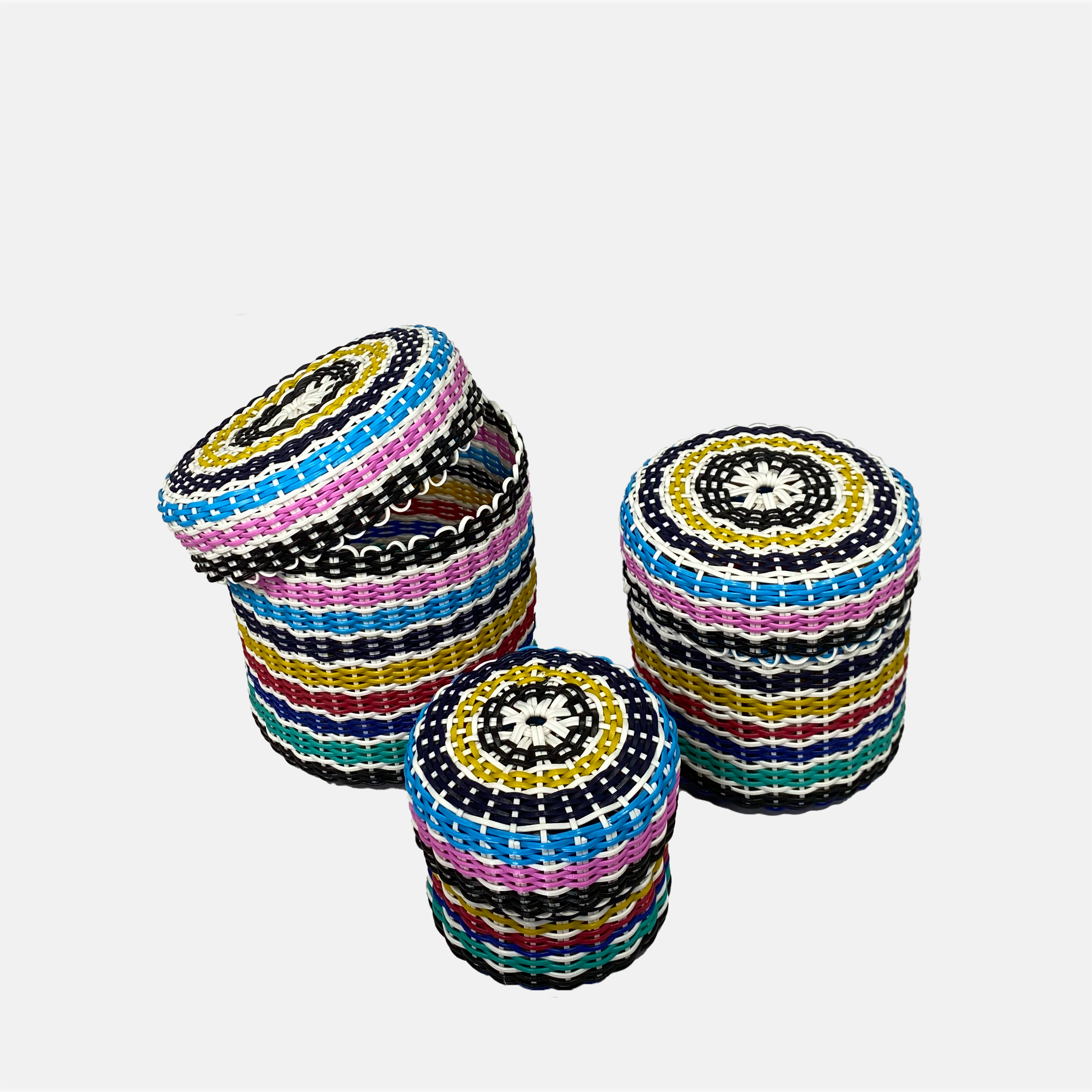 ixöq - Wholesale Basket - Catch-All Lidded Round Containers   - Set Of 3 - Multi Color Striped6