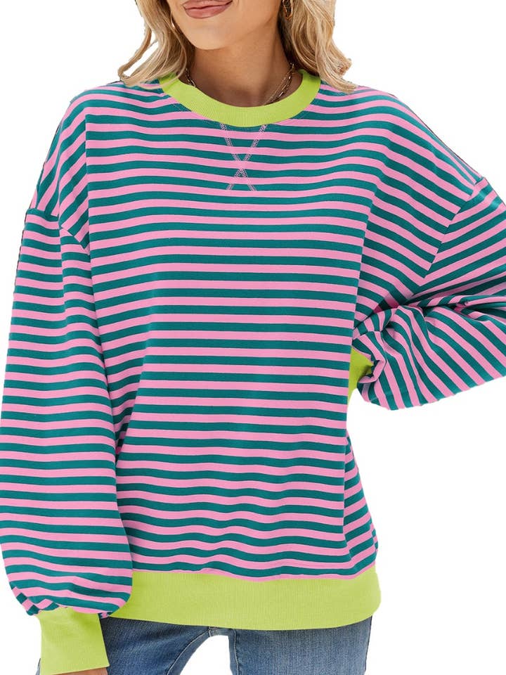 NINEXIS - Wholesale Blouse - Women's - CWTBLL1888_FALL CREW-NECK STRIPED LONG-SLEEVED TOP3