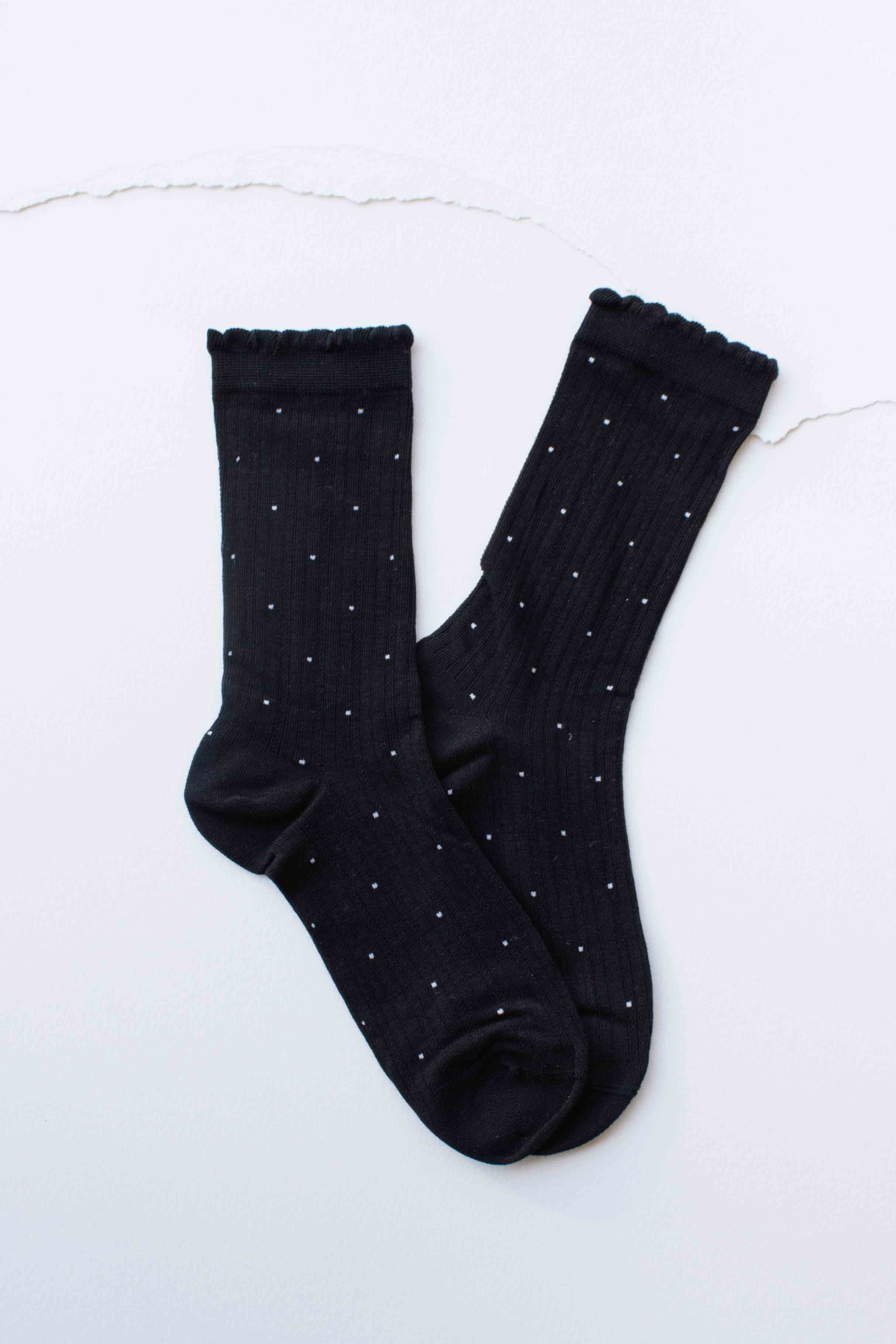 Tiepology - Vente Chaussettes – femme - Chaussettes à pois côtelées à bord festonné0