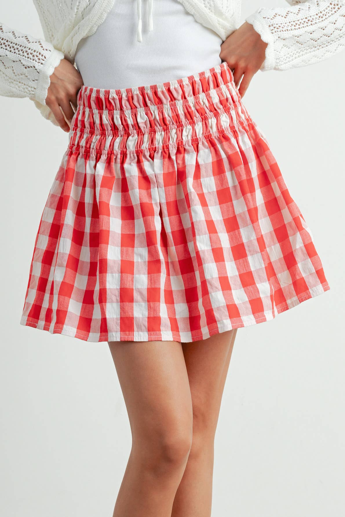 VERMELHO/MARFIM Saia Xadrez com Padrão de Quadrados - BMS7743 para venda a revendedores na Faire4