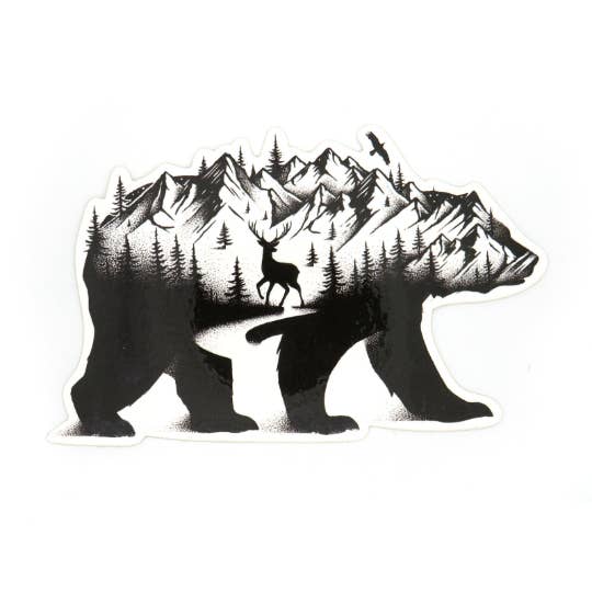 Pegatina troquelada oso en las montañas para venta al por mayor de Black Lantern