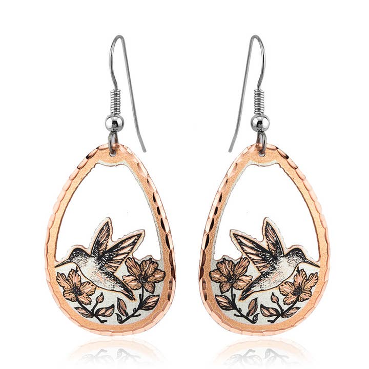 CN 44 Elegant Flower & Hummingbird Earrings for wholesale by COPPER ARTS INC.