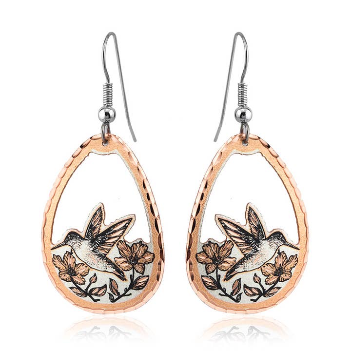 CN 44 Elegante Blumen- & Kolibri-Ohrringe für den Großhandel von COPPER ARTS INC.