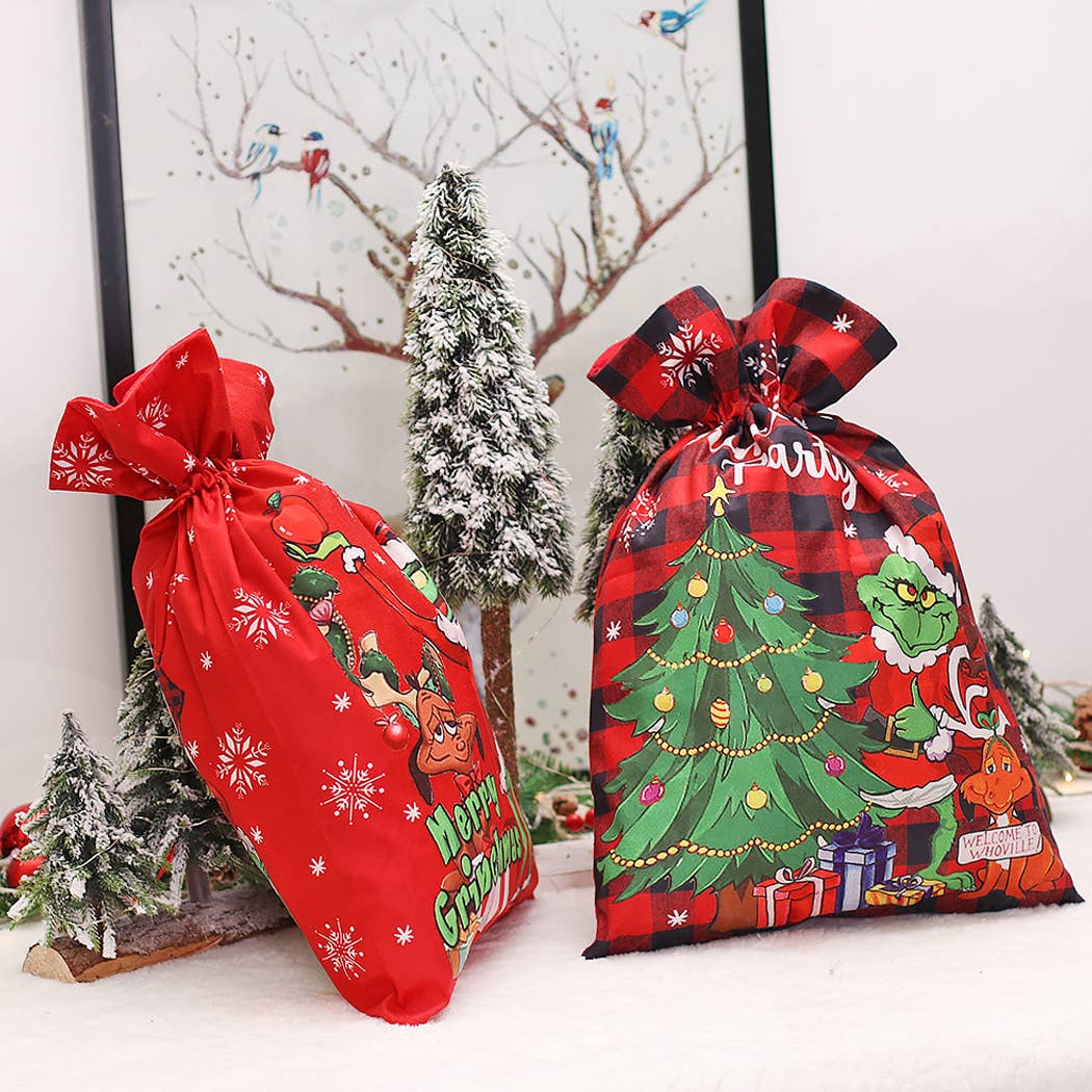 Ailly's garden - Wholesale Gift Sack - Grinch Sacks Santa Gifts Bag Christmas Decor4