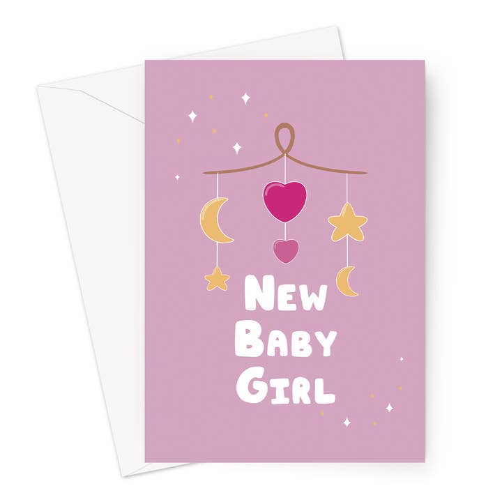 New Baby Girl | Baby Mobile | 7x5" Card for wholesale by Cupsie's Creations