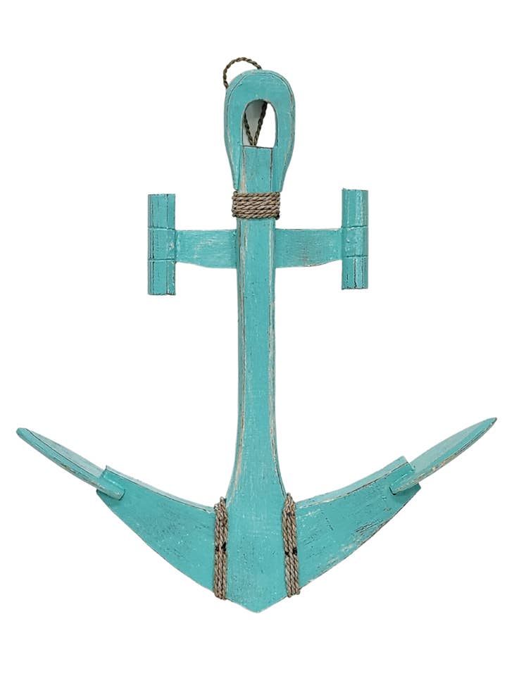Huge Anchor Wood Sailboat Ship Nautical Wall Decor teal for wholesale by White Elephant