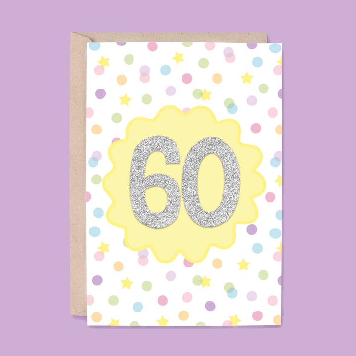 Hey Hunny - Wholesale Birthday card - Milestone Card: 60th (Age 60) | Silver Glitter Sticker0