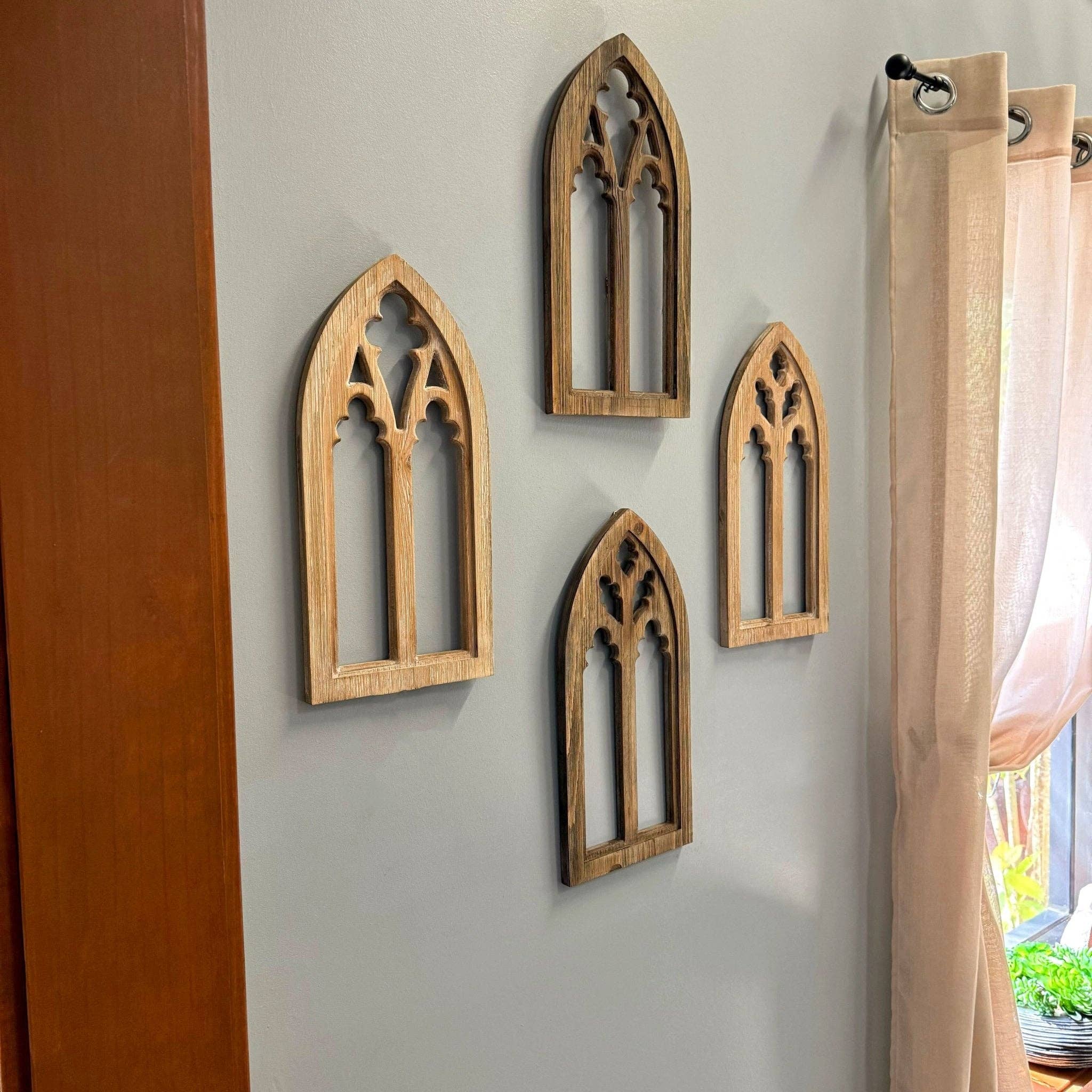 Zeckos - Wholesale Wall Accent - Set of 2 Washed Wood Gothic Arch Window Frame Wall Hangings 20