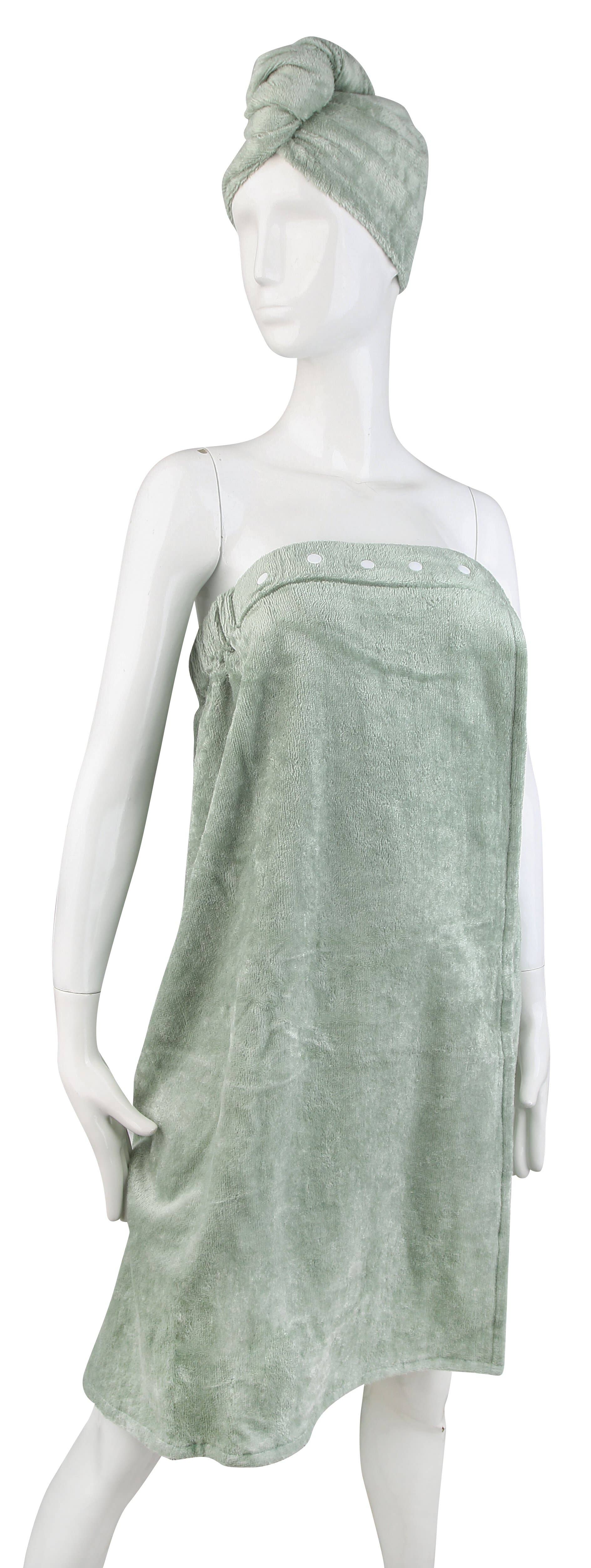 Everplush - Wholesale Bath Towel - Extra Plush Bath Wrap + Hair Turban Set - Sage Green2