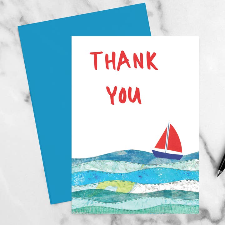 Thank you Sailing Boat Card for wholesale by NaviStitch