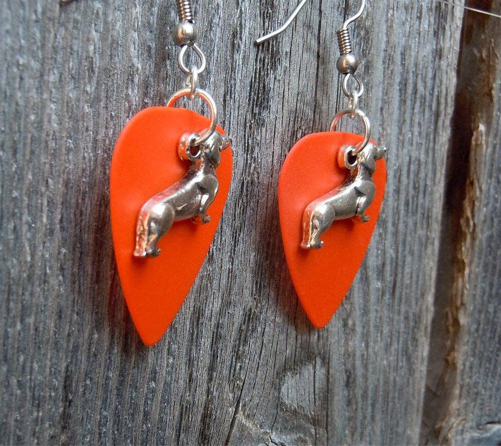 Simply Raevyn - Wholesale Dangle Earrings - Dachshund Charm Guitar Pick Earrings9