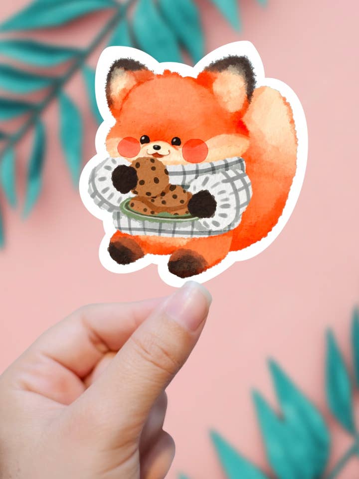 Cute Fox Eating Cookies Sticker for wholesale by EnchantingSunshine