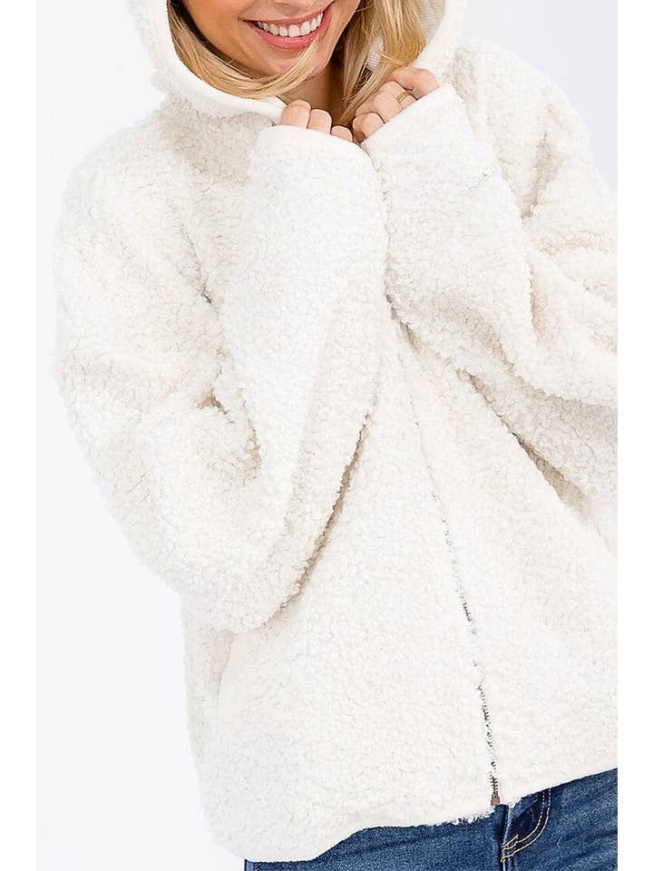 ROUSSEAU - Wholesale Jacket - Women's - SOLID SHERPA HOODED ZIP UP POCKET FRONT JACKET9