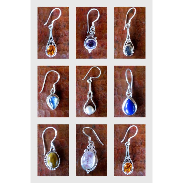 Ganesh Himal Trading – Großhandel Ohrhänger – Verschiedene handgefertigte Ohrringe aus Sterlingsilber mit Edelsteinen - 16 $