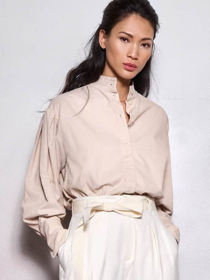 Ärmel Falten Kordelbluse für den Großhandel von Spoon