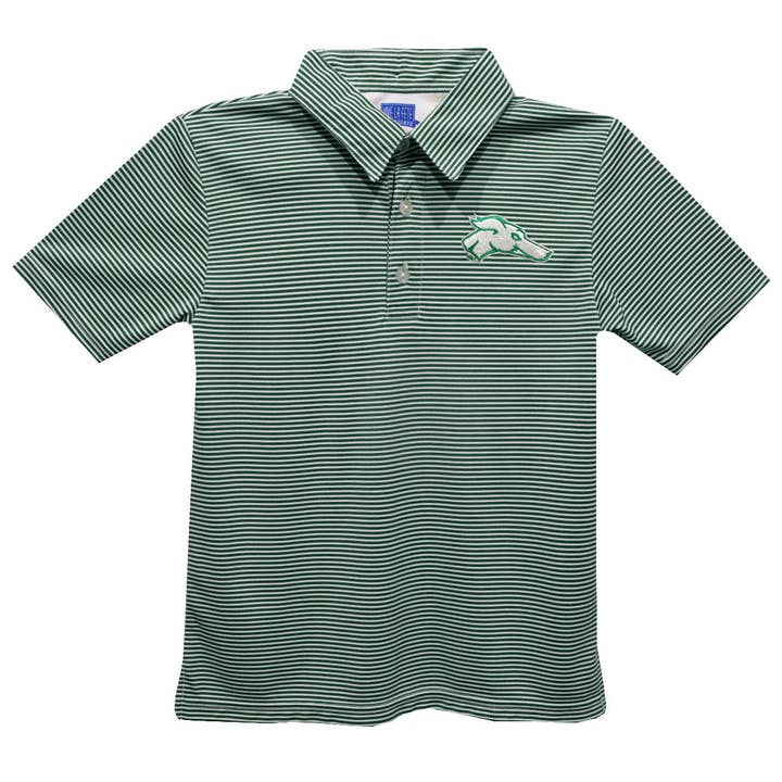 Eastern New Mexico University Greyhounds ENMU Embroidered Hunter Green Stripes Short Sleeve Youth Polo Box Shirt for wholesale by Vive La Fete