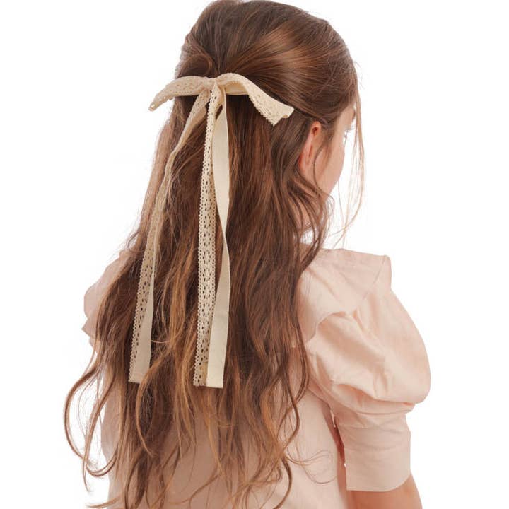 Lace And Twill Long Bow for wholesale by Heirlooms New York