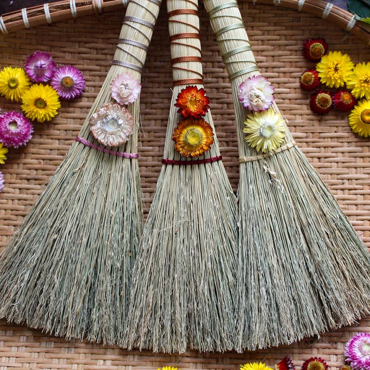 Stitched Strawflower Brooms - Natural for wholesale by Reflower Ritual