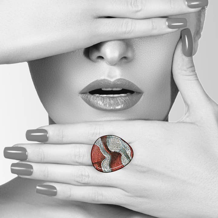 Aboriginal Statement Adjustable Ring Fabrianne Red - SD343W for wholesale by Mo Resin