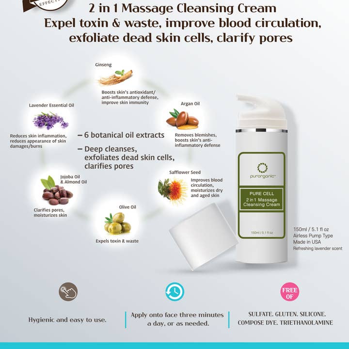 URBAN COLLINS - Wholesale Facial Cleanser - PURORGANIC 2 in 1 Massage Cleansing Cream 5.1 fl oz (150ml)3
