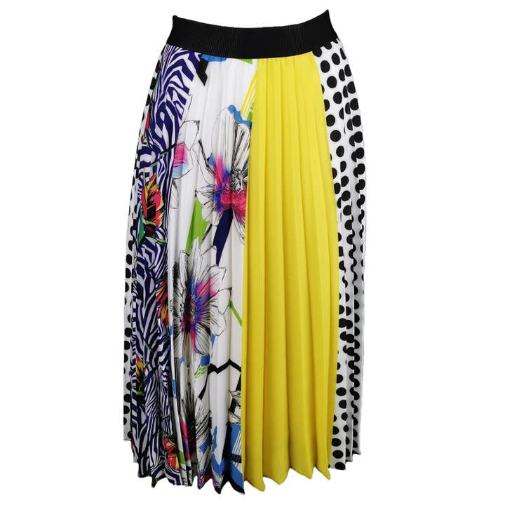 Jupe plissée à pois multicolores et à imprimé fleuri pour la vente par Lalipop Design