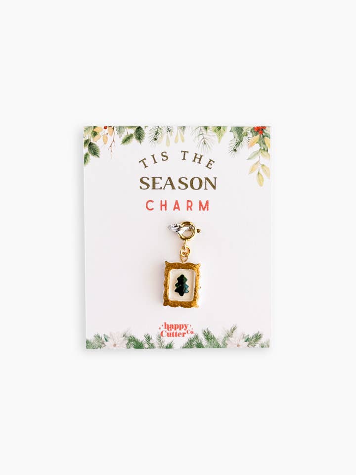 Charme de Noël - Timbre de Charme de Vacances avec Bord Doré Peint Arbre pour la vente par Happy Cutter Co