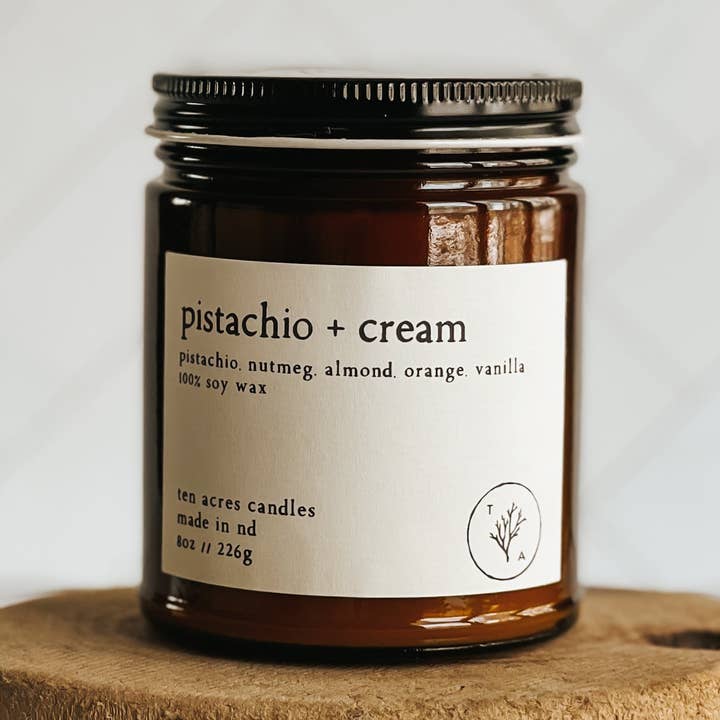 Ten Acres Candles - Wholesale Jar/Filled Candle - Pistachio + Cream // 8oz soy candle0