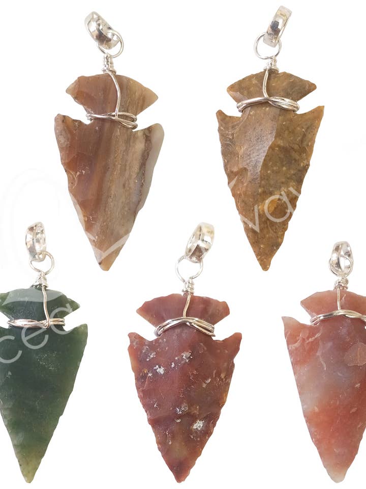 (PK 5)PENDANT - ARROWHEAD JASPER WIRE WRAP (PK 5) 1.5" for wholesale by Oceanic Linkways Inc