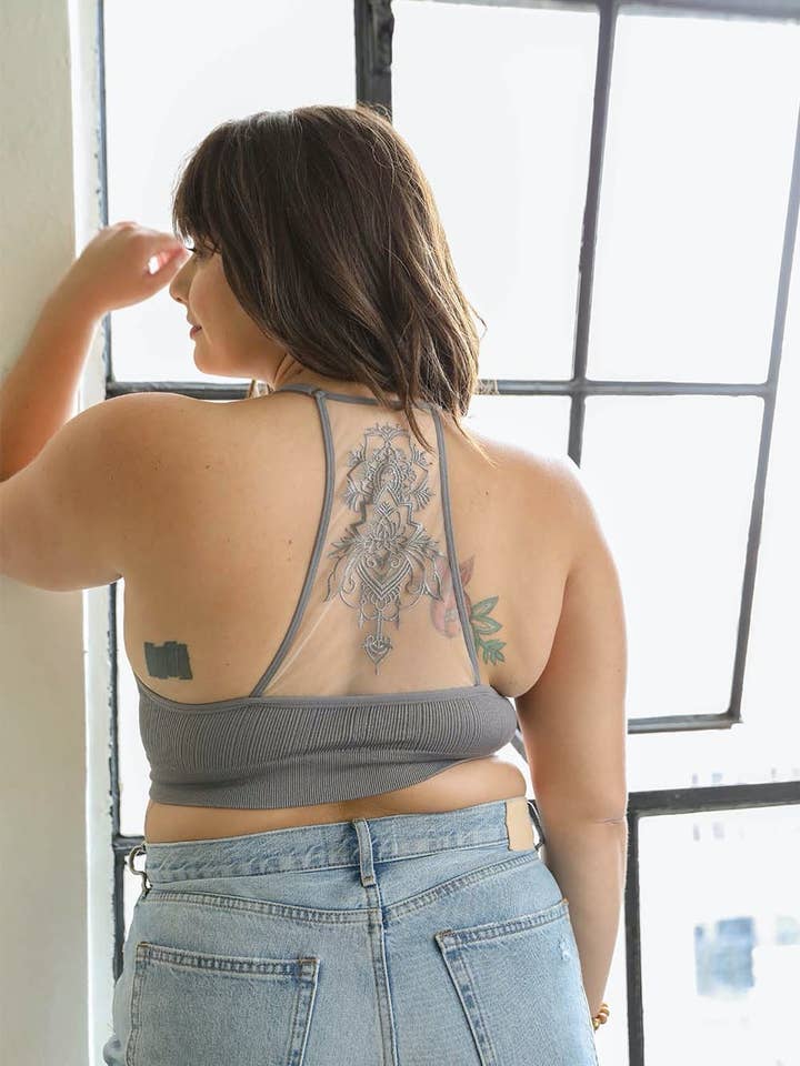 Leto Accessories - Wholesale Bralette - Women's - Plus Size Tattoo Mesh Racerback Bralette