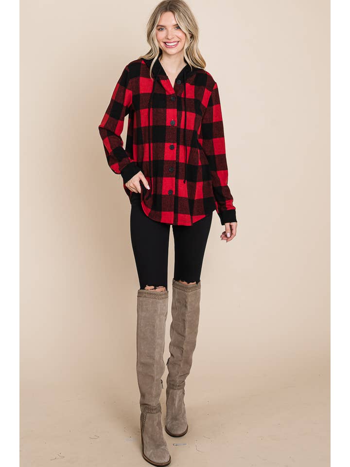 Red Black ETK-8622-PL Plus Size Buffalo Plaid Button Up Jacket for wholesale on Faire