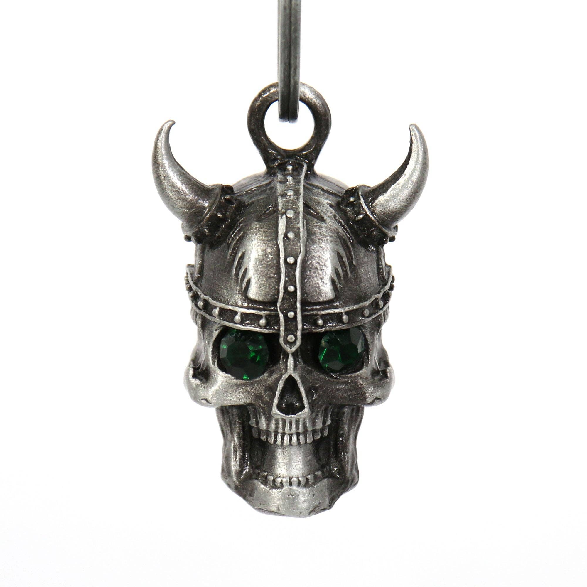 SILVER Hot Leathers Viking Skull Green Stones Bell BEM1049 for wholesale on Faire1