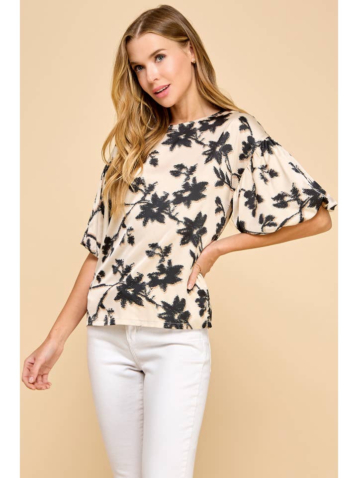 TCEC - Wholesale Blouse - Women's - CT8046-Floral Print Round Neckline Top