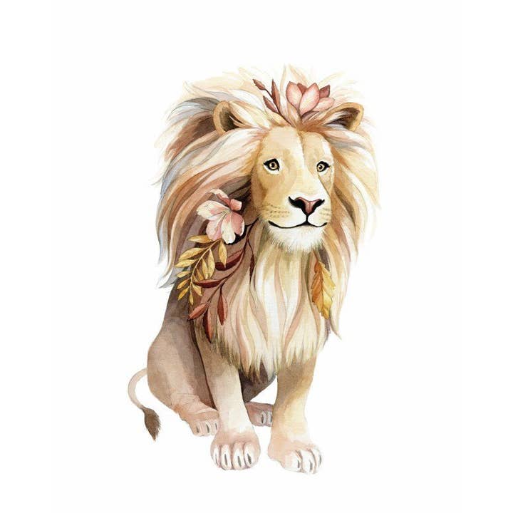 Impression artistique d'un lion avec des fleurs pour la vente par ALICIA'S INFINITY