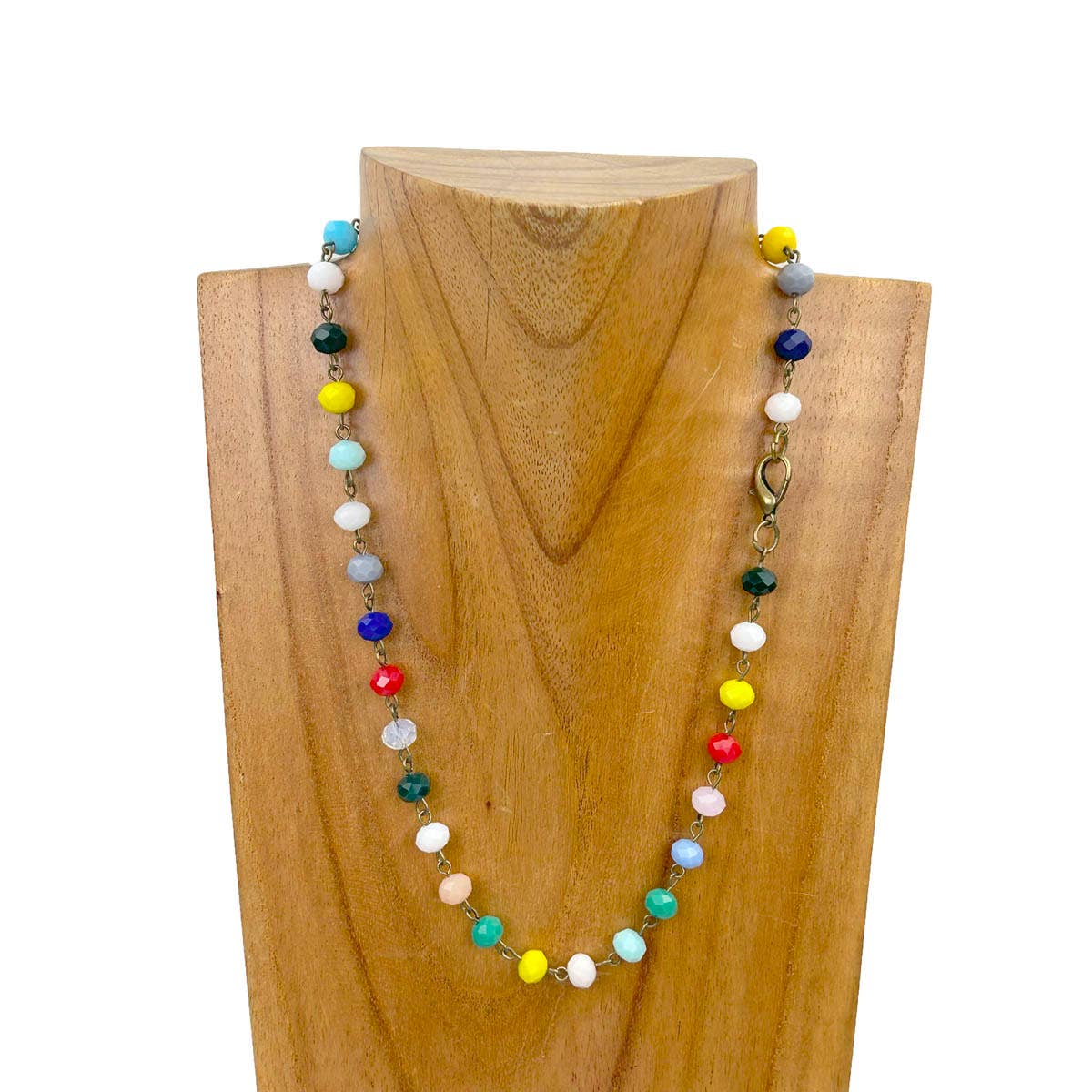 Western Elite Jewelry - Wholesale Beaded/Pearl Necklace - NKZ231116-48                17 Inches copper metal chain with green face cut crystal beads Necklace4