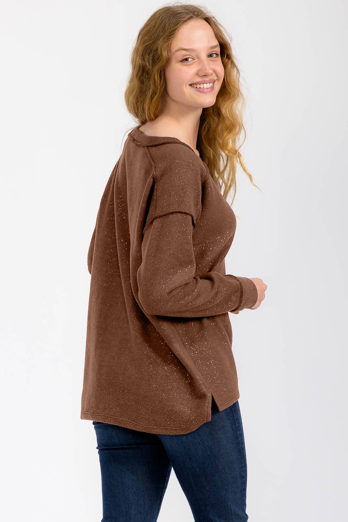 7th Ray - Vendita all'ingrosso Felpa - Donna - Top Pullover con Accenti Glitterati in Metallo Morbido Spazzolato T604611