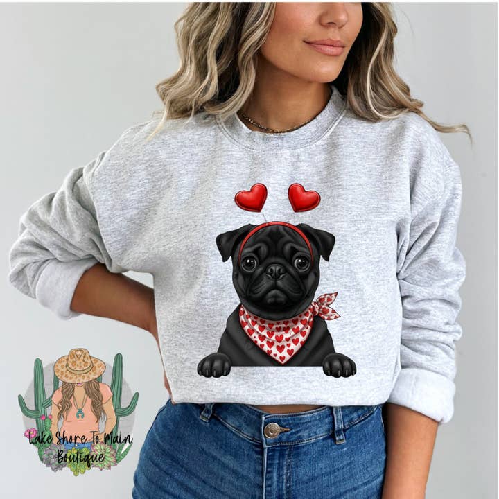 Cute Valentine's day sweatshirt - Valentine Pug black for wholesale by Lake Shore To Main
