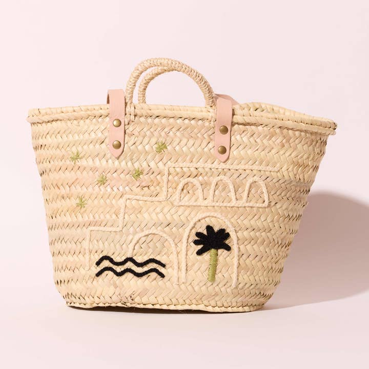 Maradji - Wholesale Basket - OLIVE EMBROIDERED BASKET MI CASA0