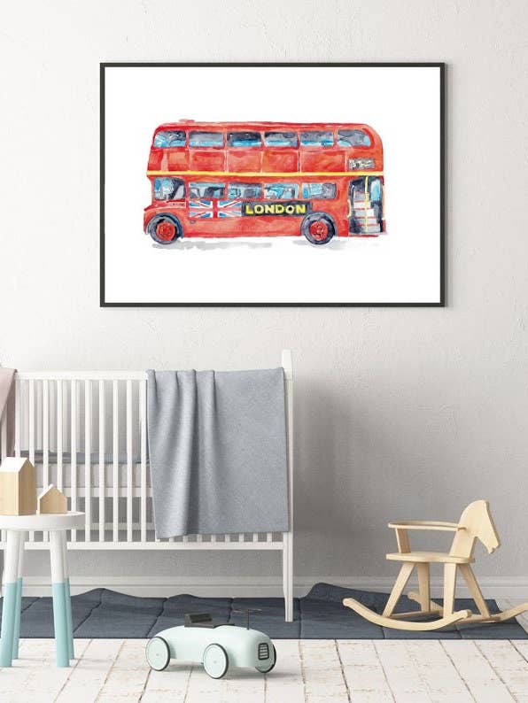 Dubbeldäckare Buss London Tryck Akvarell för wholesale av Goodfairyart