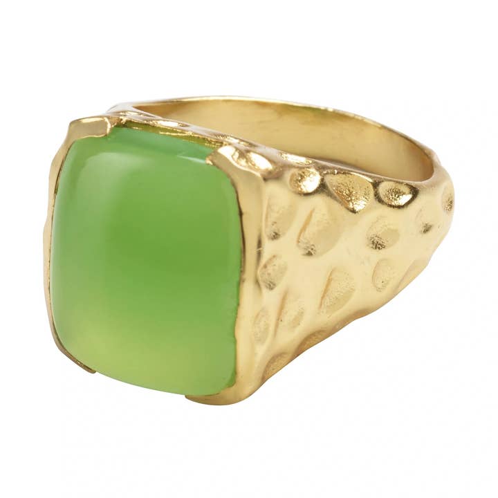 'Happy' Prehniet Groene Edelsteen Gouden Ring voor wholesale door YAA YAA LONDON