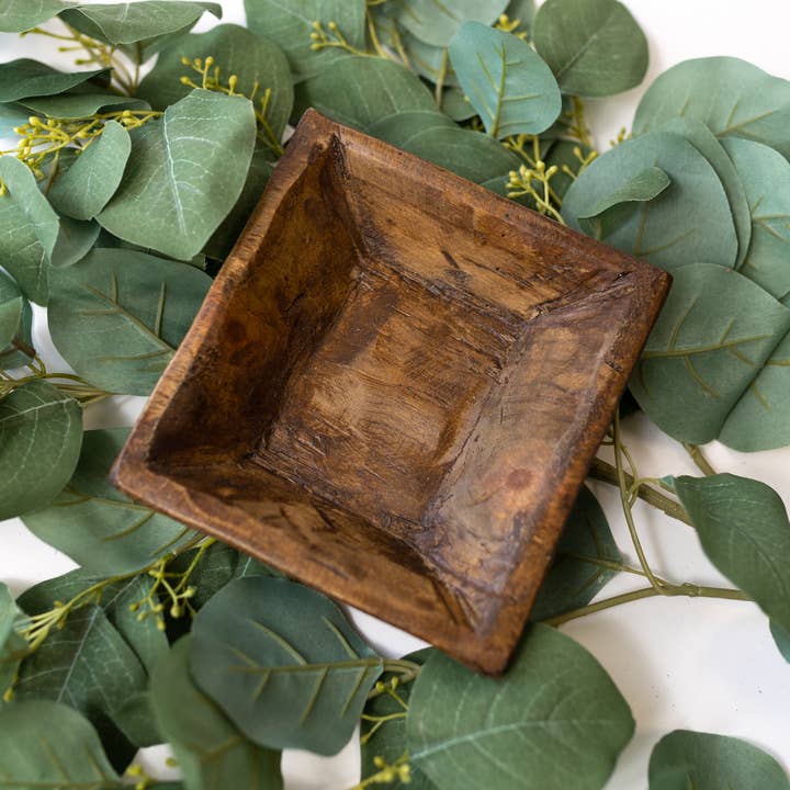 Natural Petite Wood Square Bowl for wholesale on Faire