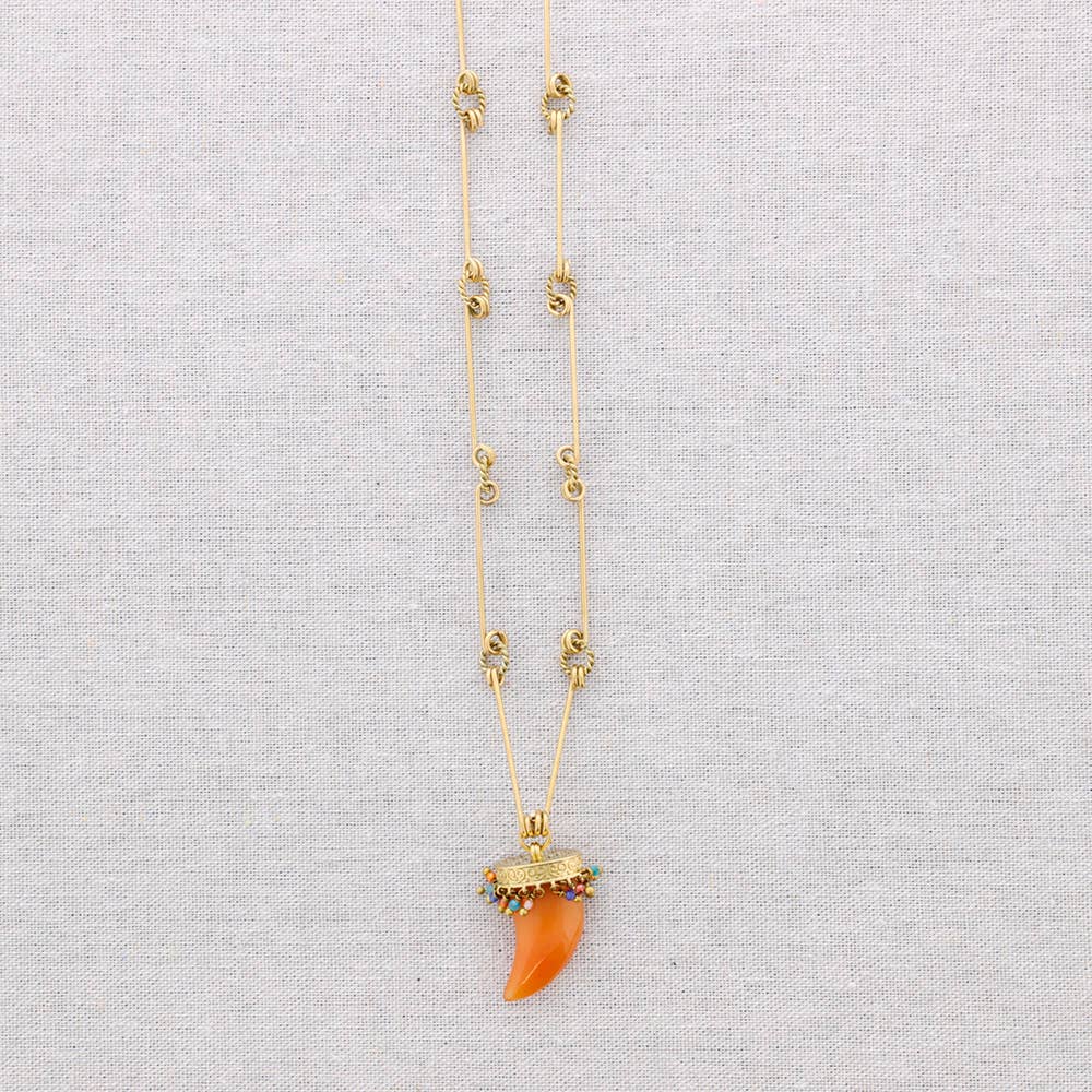 Sonata - Wholesale Choker/Collar - Long Steel Necklace with Horn Stone Pendant4