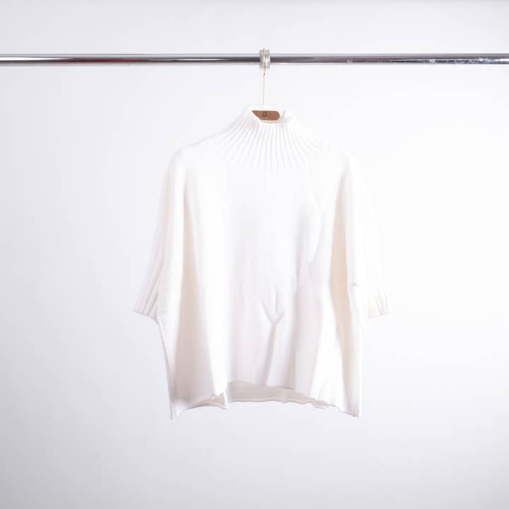 Ribbed turtleneck loose fit short sleeve sweater YF370164 for wholesale by Cecile Wang