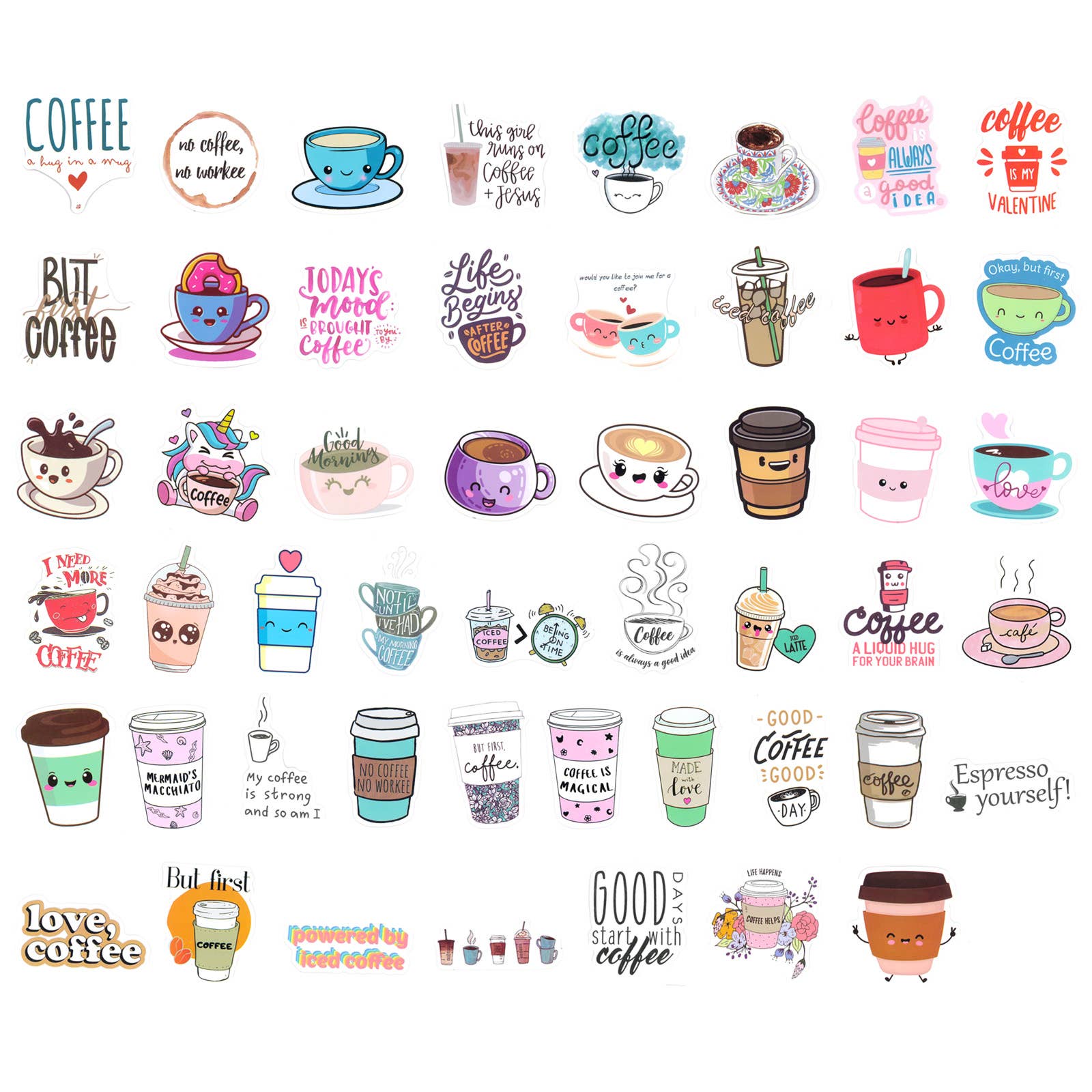 Wrapables.com - Vente Autocollant - Autocollants en vinyle imperméables Wrapables, 100 pièces, Coffee Time2