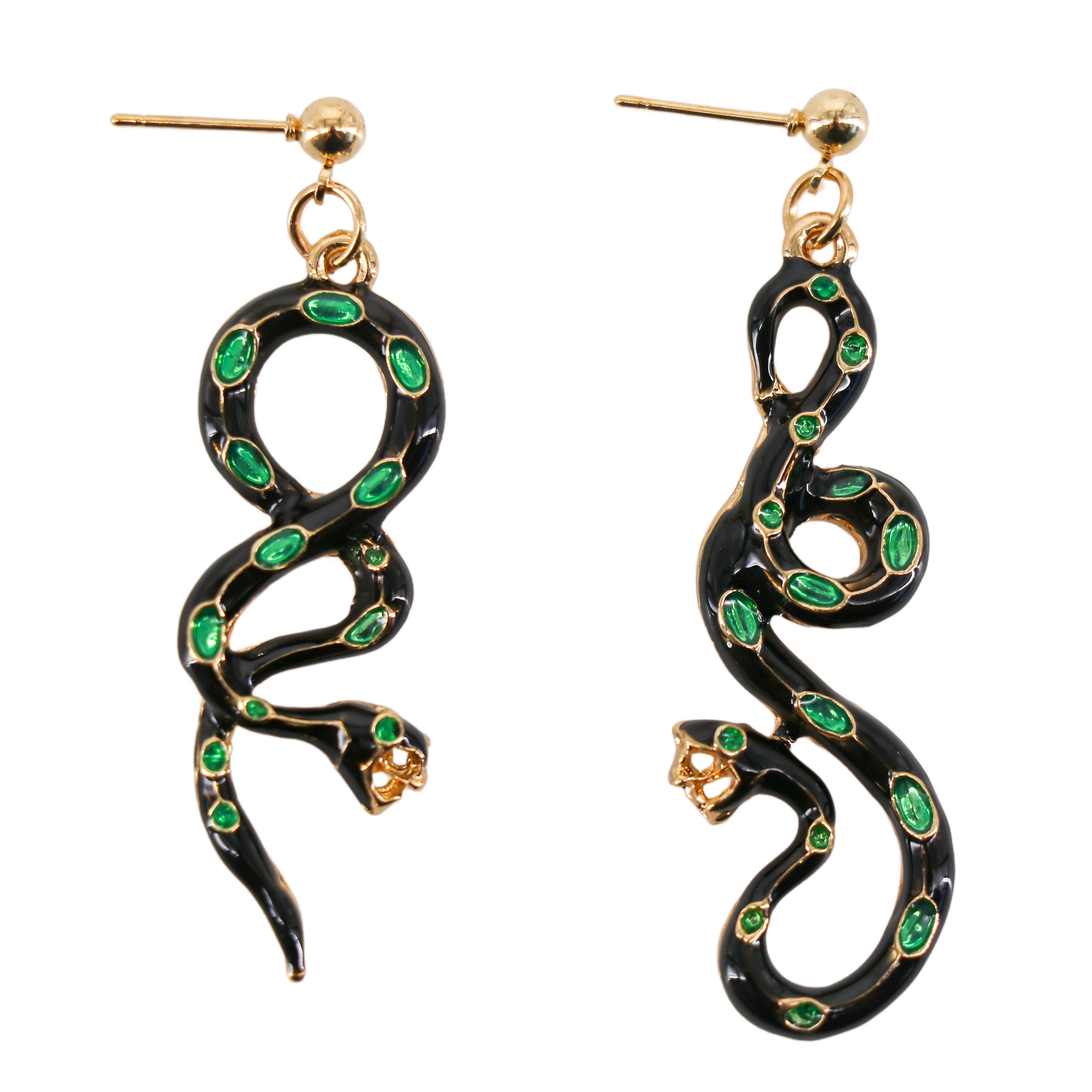 Western Fashion - Wholesale Dangle Earrings - SERPENT, SNAKE EARRING, BLACK/GREEN0