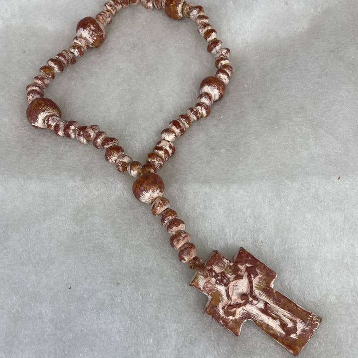 Chapelet en argile de Puebla-WH4-Perles-14-18 pouces-Ton rouge rustique-NEUF pour la vente par My Amigos Imports