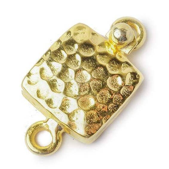 Chiusura a forma di scatola quadrata in Vermeil da 12 mm, design martellato, 1 pezzo per la vendita all'ingrosso da parte di Beads of Cambay