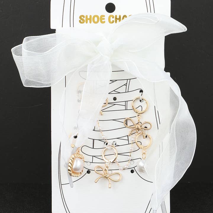 GOLD CREAM Antique Ribbon Beaded Shoe Charm for wholesale on Faire