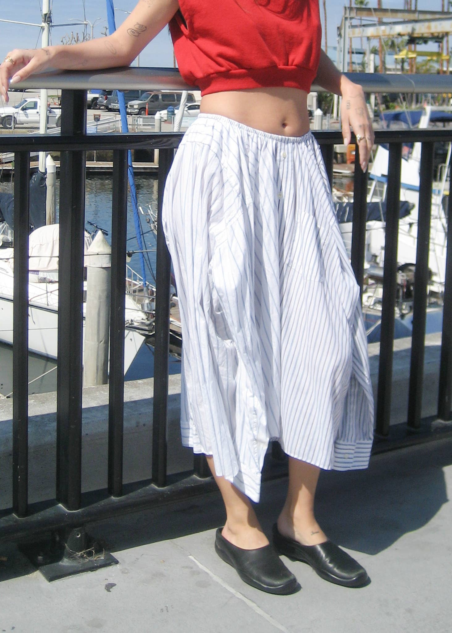 American Recycled Clothing - Wholesale Skirt - Women's - Striped Shirting Pieced Midi Skirt Bundle3