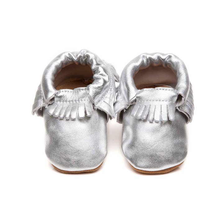 Olea London Ltd - Wholesale Crib Shoes - Baby - Moccasins Soft Leather Baby Shoes Silver